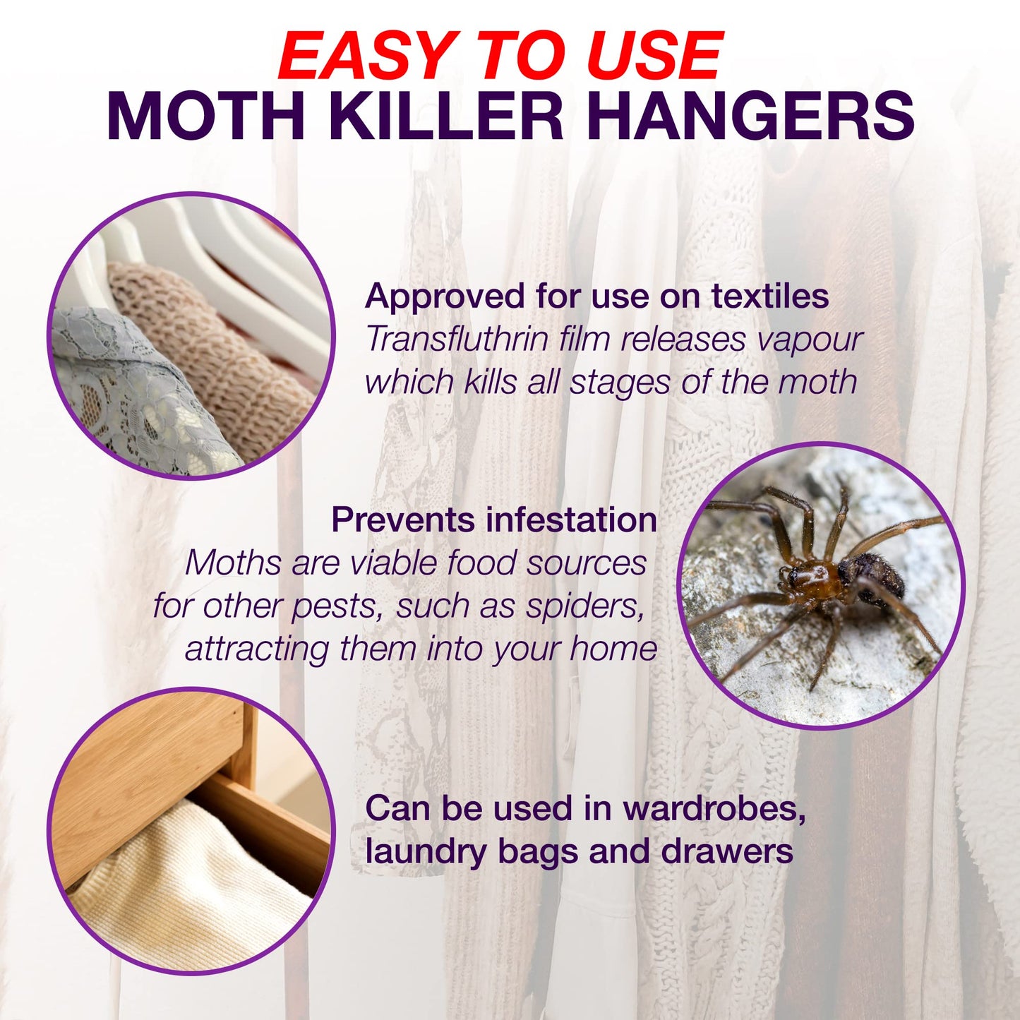 Aviro Moth Repellent for Wardrobes - 18 Moth Killer Hangers with Natural Lavender Scent. Highly Effective Easy to Use Moth Repellent for Clothes. UK Made 6 count (Pack of 3)