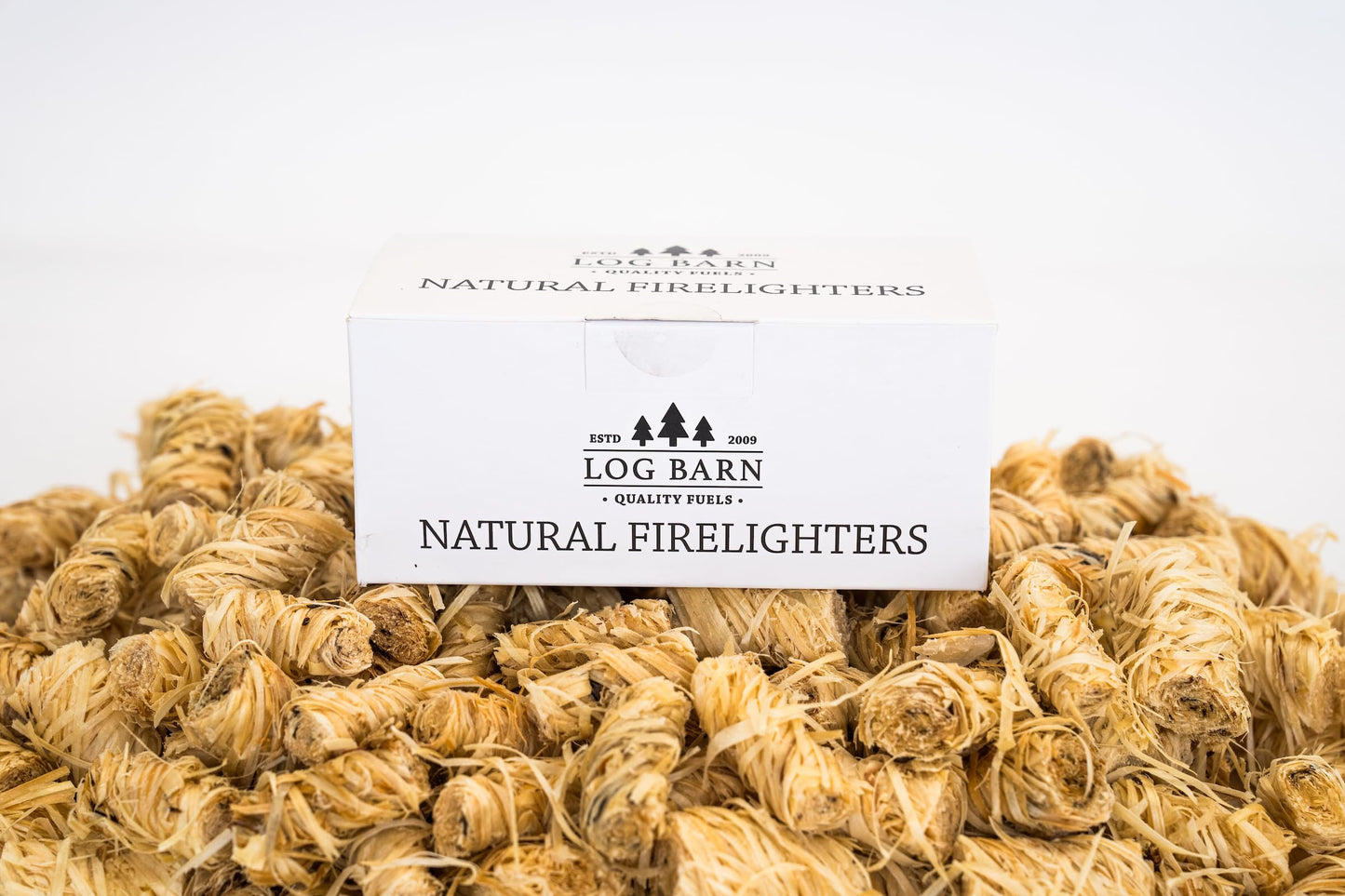 Log-Barn 40 natural eco wood firelighters, wood wool flame fire starters great for lighting fires in stoves, BBQ's, pizza ovens, smokers, charcoal starter for lighting charcoal barbecue, camping fires 40 PCS