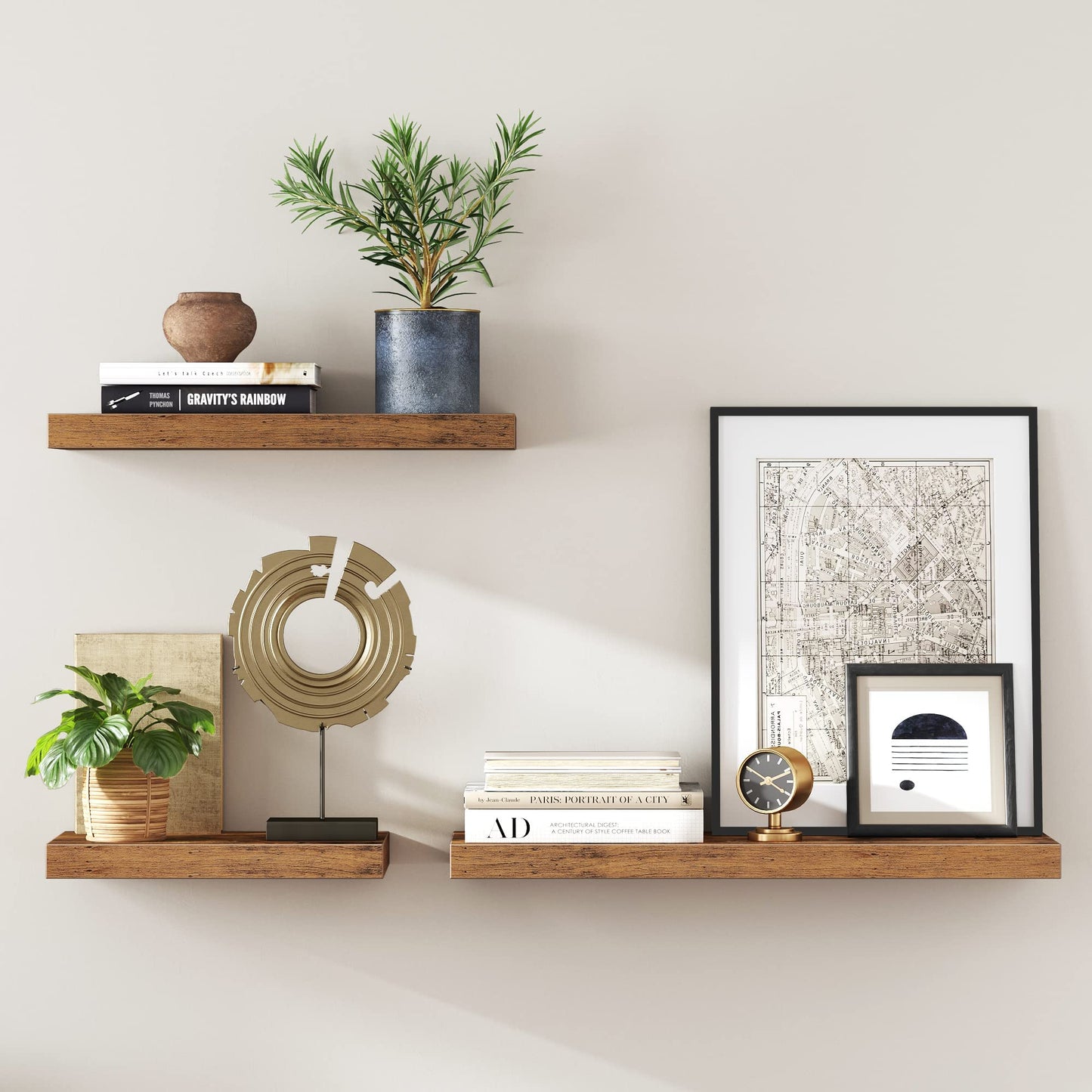 VASAGLE Wall Shelf Floating Shelf Shelf Hanging Shelf for Books Photo Decoration 80 x 20 x 3.8 cm MDF for Living Room Kitchen Entryway Bedroom Bathroom Rustic Brown LWS28BX