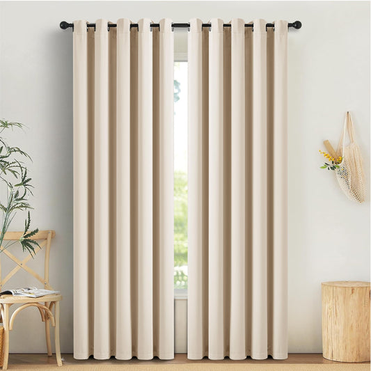 AMEHA Blackout Eyelet Curtains Bedroom Thermal Insulated for Living Room 66x72 Drop Inch Super Soft Privacy Protection, Tiebacks with 2 Panel, Cream 66 Wide x 72 Drop