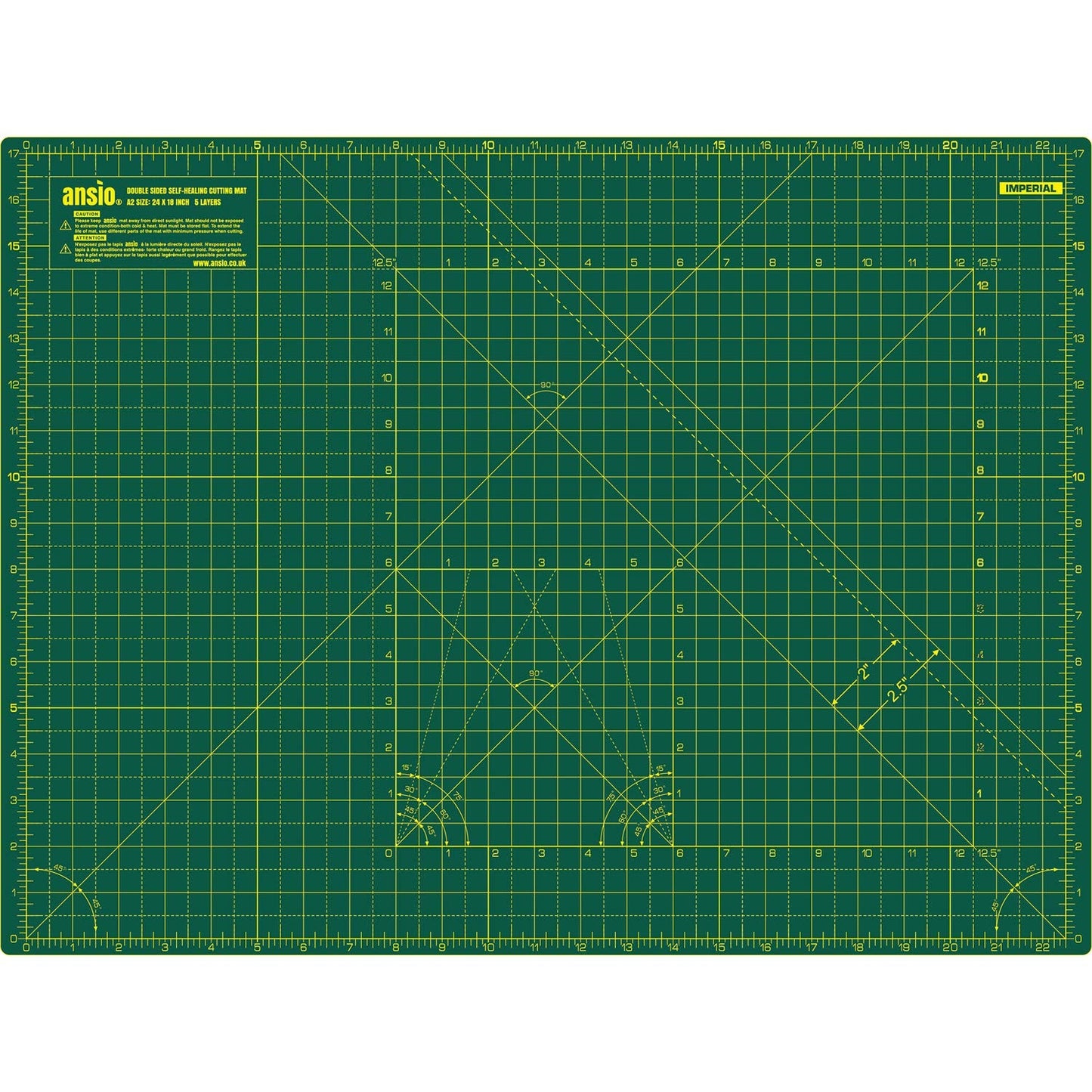 ANSIO Craft Cutting Mat Self Healing A2 Double Sided 5 Layers - Quilting, Sewing, Scrapbook, Fabric & Papercraft - Imperial/Metric 22.5 Inch x 17 Inch / 59cm x 44cm - Green/Green