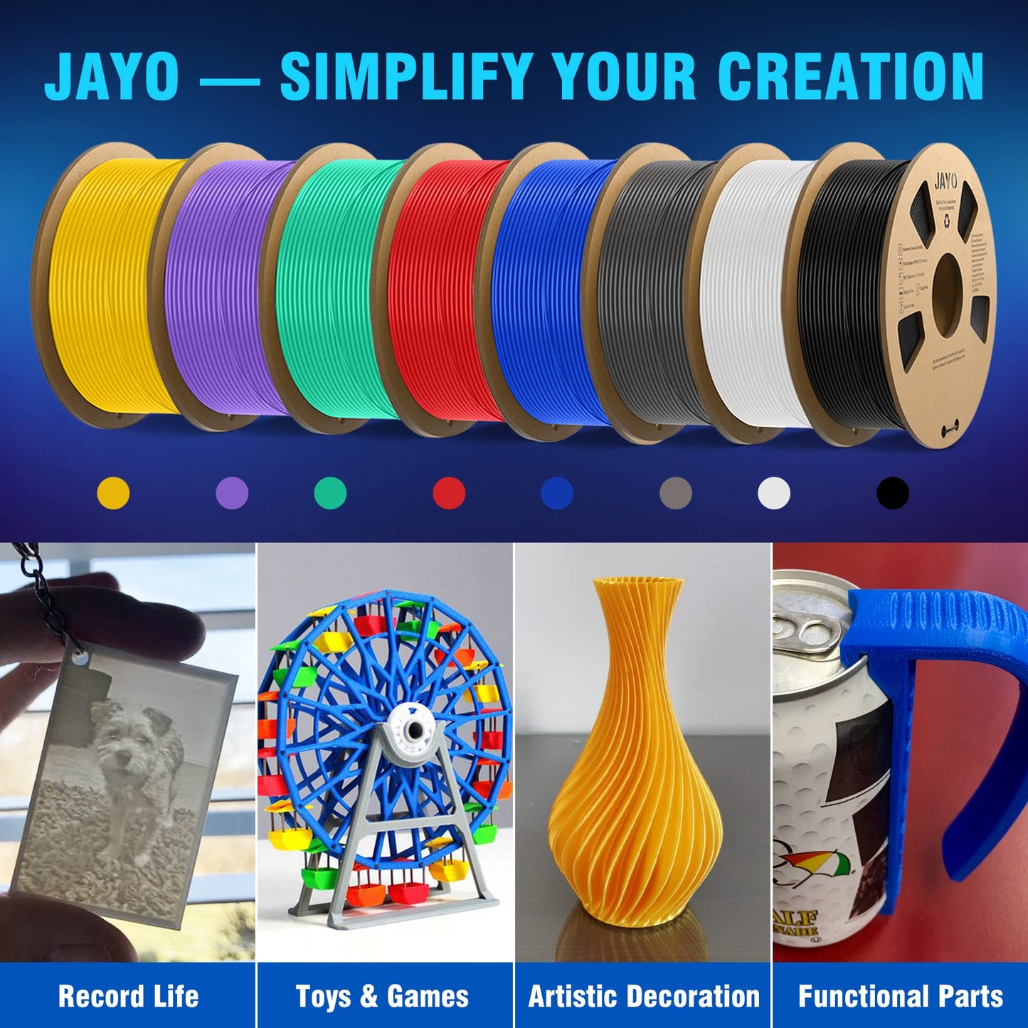 JAYO PLA Filament 1.75mm 1.1KG, PLA 3D Printer Filament Dimensional Accuracy +/- 0.02mm, Neatly Wound Filament PLA, Fit Most FDM 3D Printers, 1.1KG Spool (2.42 LBS), 2 Pack, Total 2.2KG, Black+White 1.1KG*2 Black+White