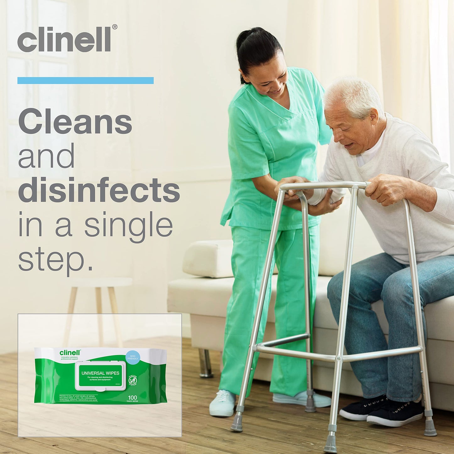 Clinell Universal Cleaning and Disinfectant Wipes for Surfaces - Pack of 100 Thick Wipes - Multi Purpose Wipes, Kills 99.99% of Germs, Quick Action - 255mm x 175mm 1 Pack (100 Wipes) Disinfectant Wipes, Pack of 100