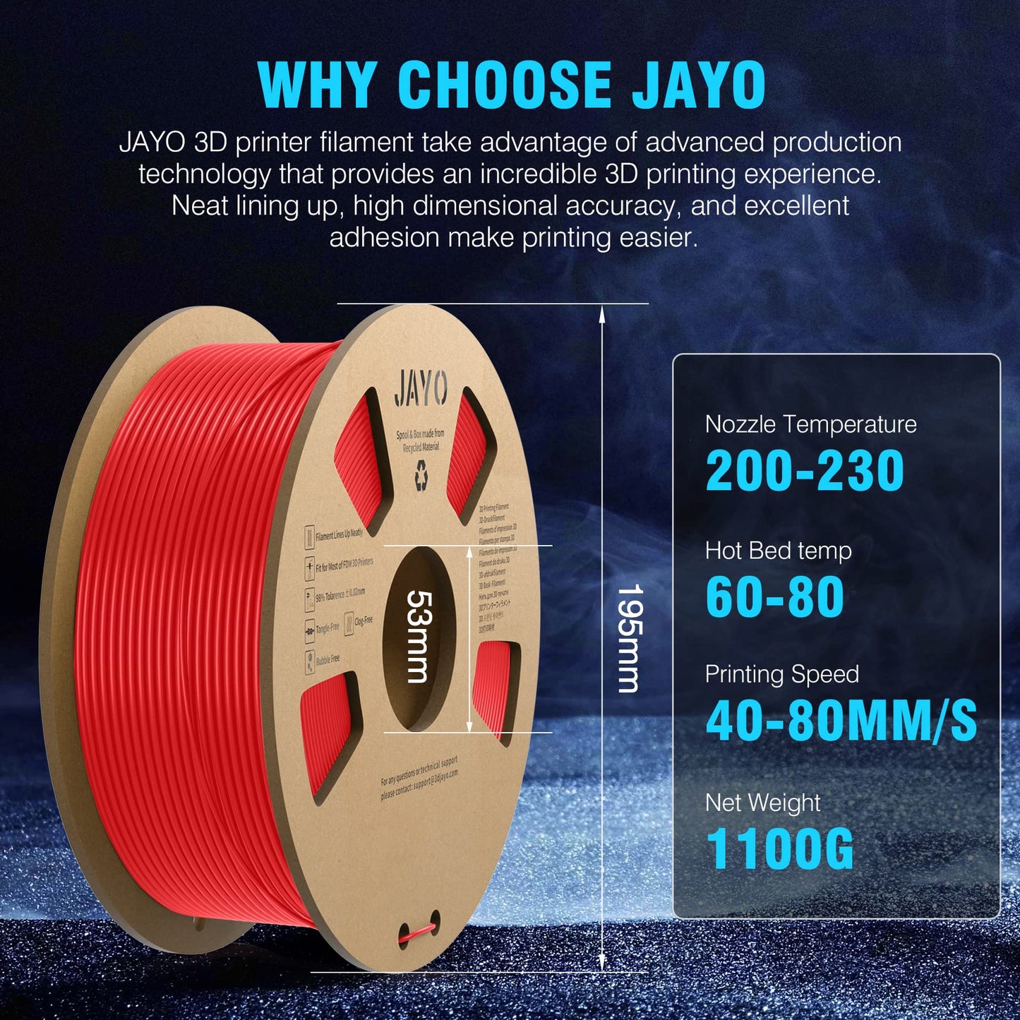 JAYO PLA Filament 1.75mm 1.1KG, PLA 3D Printer Filament Dimensional Accuracy +/- 0.02mm, Neatly Wound Filament PLA, Fit Most FDM 3D Printers, 1.1KG Spool (2.42 LBS), 2 Pack, Total 2.2KG, Black+White 1.1KG*2 Black+White