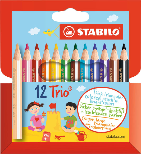 Triangular Colouring Pencil - STABILO Trio thick short - Pack of 12 - Assorted Colours