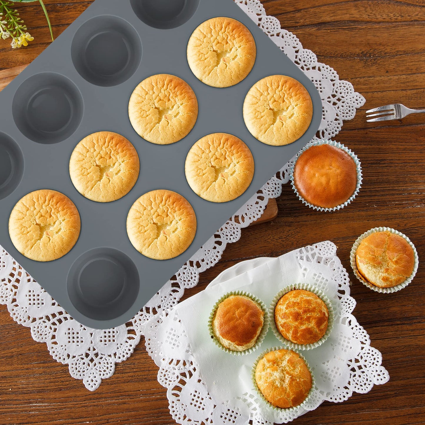 Aschef Economical 7in1 Nonstick Silicone Baking Cake Pan Tin Tray Sheet Mould Set for Oven, BPA Free Heat Resistant Bakeware Supplies Mold Tools Kit for Pancake Cupcake Bread Loaf Muffin Utensil Grey 7in1