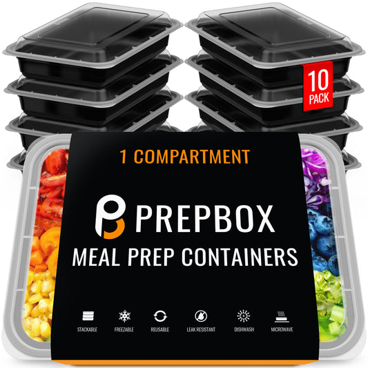 [10 Pack] 1 Compartment BPA Free Reusable Meal Prep Containers - Plastic Food Storage Trays with Airtight Lids - Microwavable, Freezer and Dishwasher Safe - Stackable Bento Lunch Boxes (28 oz)