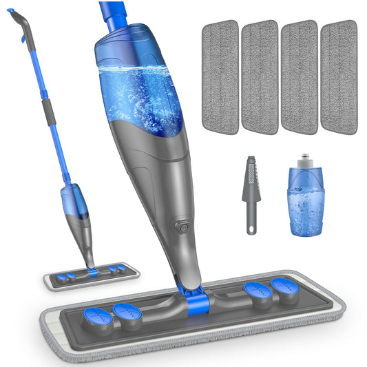 Spray Mops for Cleaning Floors- Floor Mop Microfibre Flat Mop Wet Dry Dust Mop with Refillable 635ML Bottle 4 Washable Pads Sprayer for Hardwood Floor Laminate Tiles Wood Ceramic Vinyl Home Kitchen Mop with 4 grey pads