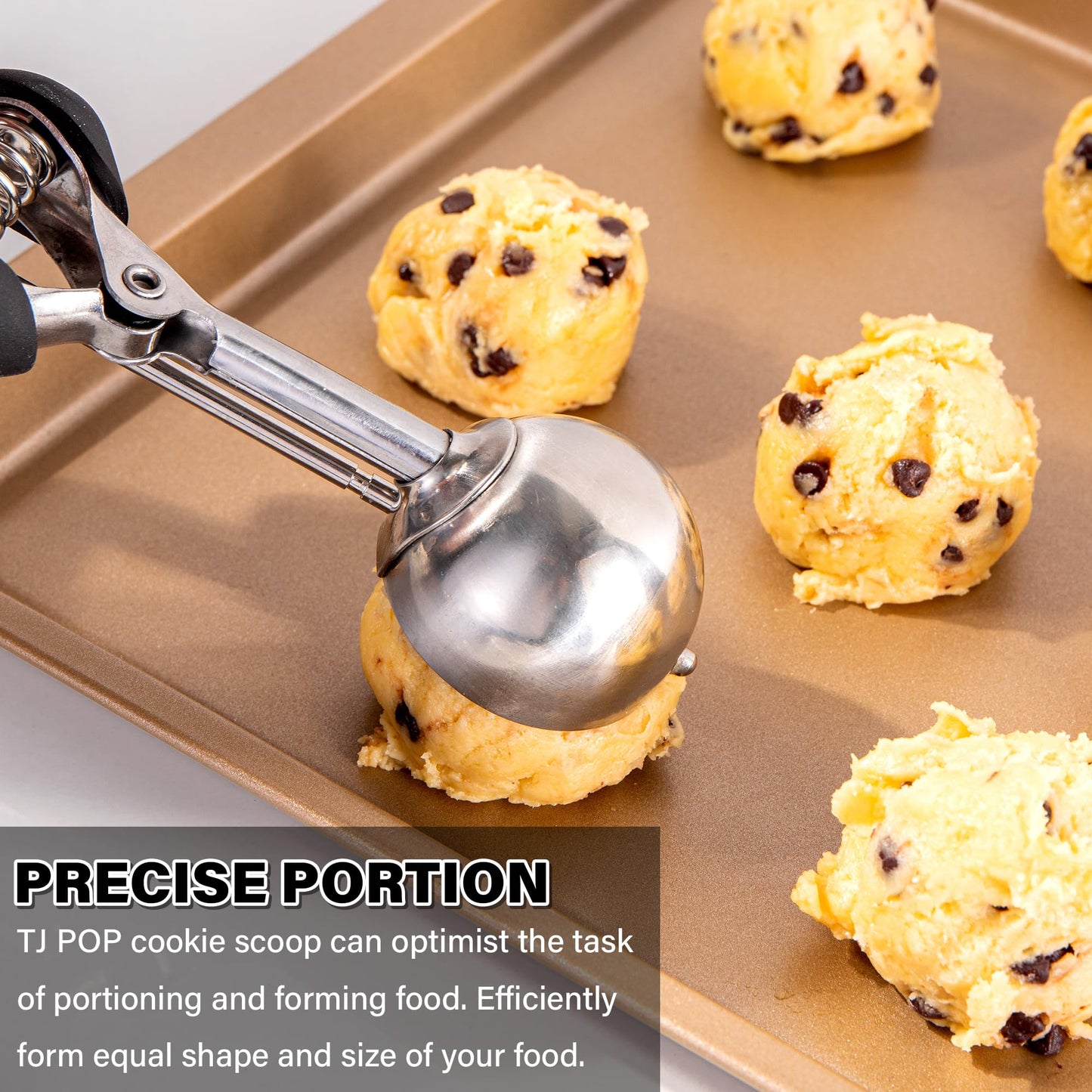 Ice Cream Scoop 2 Tbsp / 4,4cm, TJ POP Stainless Steel Cookie Scoop 30ml with Easy Trigger Release Good Grips for Mashed Potato, Meatballs, Mellon Balls and Cookie 44mm