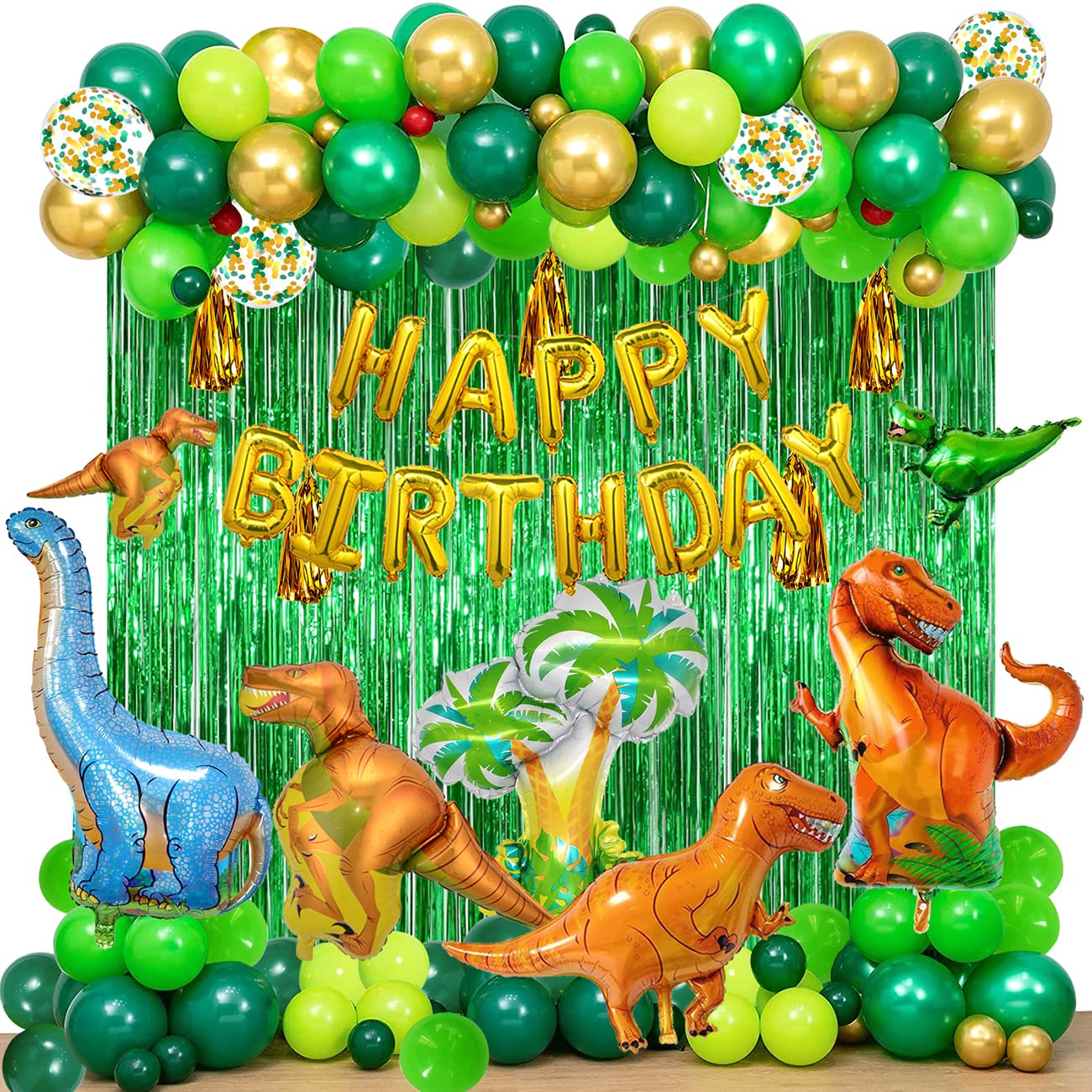 YinQin 143 PCS Dinosaur Birthday Party Balloons with Pump, Dinosaur Birthday Party Supplies Jungle Green Birthday Balloon Dinosaur Birthday Decoration Dino Birthday Balloon Decorations for Boy (Green)