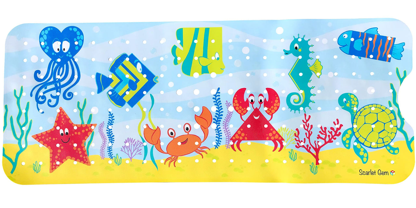 Scarlet Gem Ocean Scene Extra Long 100x40cm Non-Slip Bath and Shower Mat for Babies, Toddlers and Children