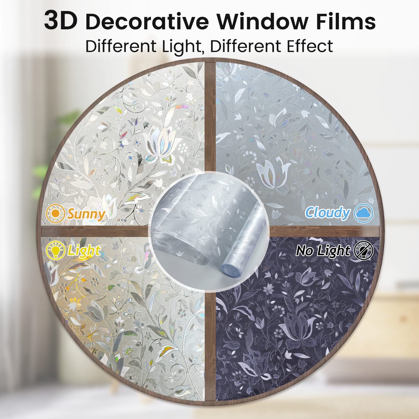 rabbitgoo 3D Window Film Privacy Film for Glass Windows, No Glue Self-adhesive Rainbow Window Covering Vinyl Frosted Opaque Decorative Film Heat Control Static Cling for Kitchen Room Tulip 90x400 cm 90x400cm Clear