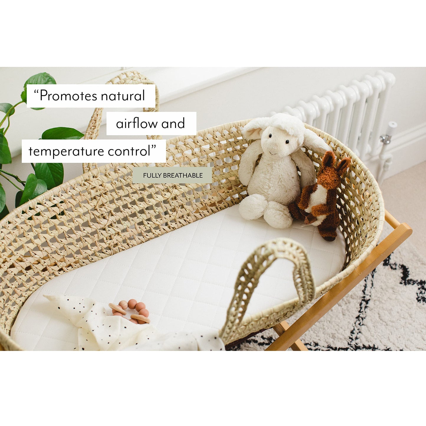 Mother Nurture Classic Foam Moses Basket Mattress, White, 66 x 28 x 4cm 65 x 28 x 4 cm - Foam