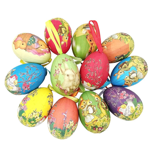 Gardening Will 12pcs New Vintage Style Paper Mache Egg Hanging Ornaments Easter Tree Decoration