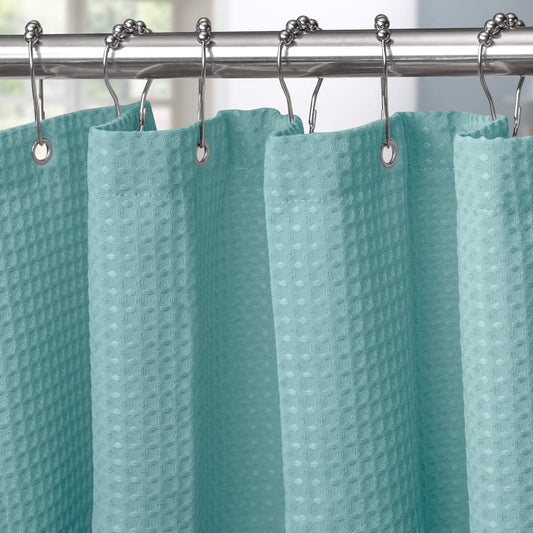 VANZAVANZU Shower Curtain for Bathroom with Metal Hooks Waffle Fabric Shower Curtain Heavy Duty Bath Curtain for Wet Room Bathtub Shower Stall, Weighted Hem, Water Resistant - 182 x 182cm (Turquoise) Waffle - Turquoise 182 x 182cm (WxH)