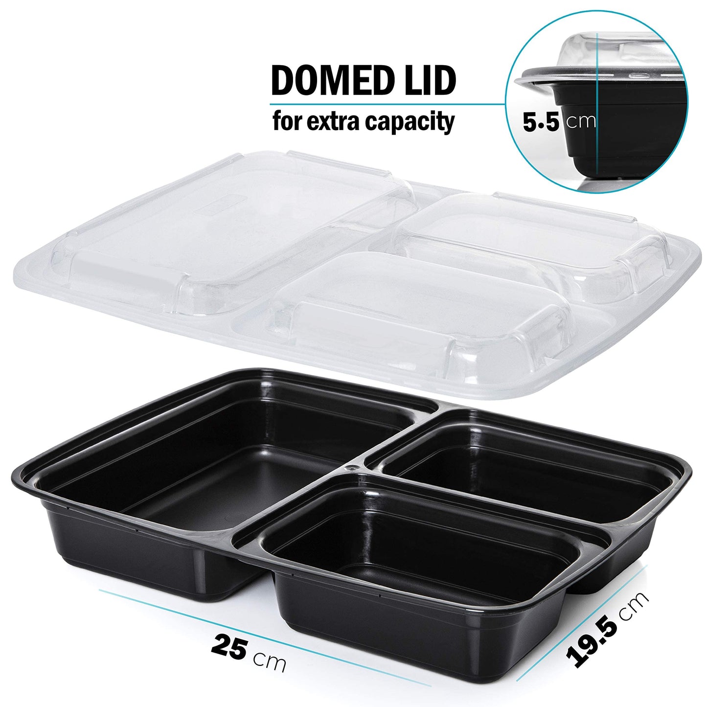 30 Pack - 3 Compartment BPA Free Reusable Meal Prep Containers - Plastic Food Storage Trays with Airtight Lids - Microwavable, Freezer and Dishwasher Safe - Stackable Bento Lunch Boxes - 32 oz 30