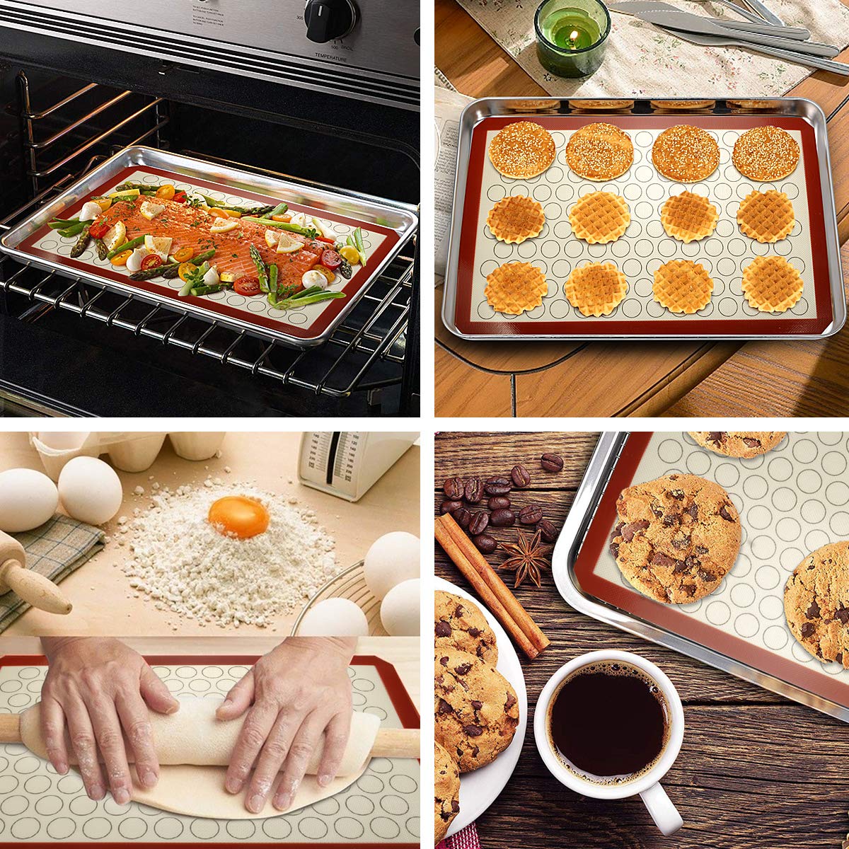 Wildone Baking Sheet with Silicone Mat Set, Set of 6 (3 Sheets + 3 Mats), Stainless Steel Cookie Sheet Baking Pan with Silicone Mat, Non Toxic & Heavy Duty & Easy Clean 16*12*9