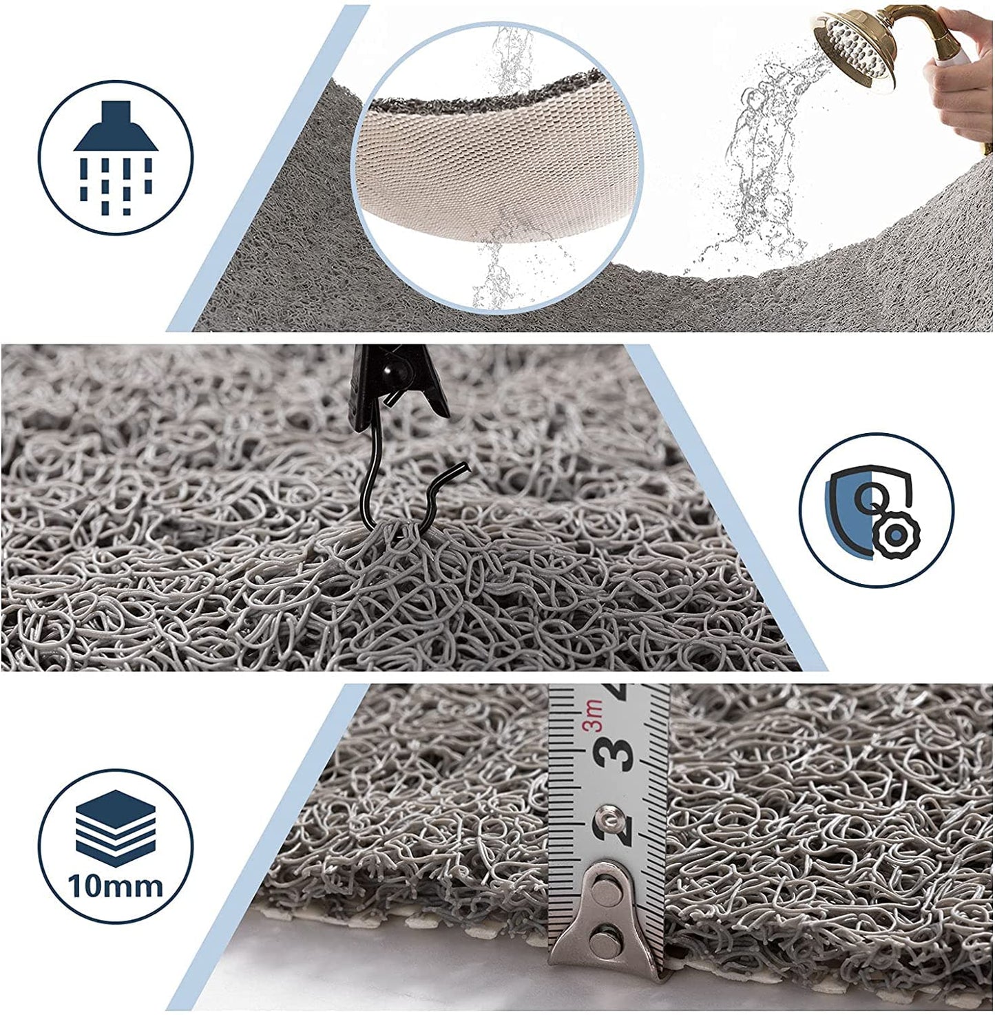 Loofah Shower Mat, Bath Mat Non Slip, Anti Mould Shower Mats for Inside Shower, 60 x 40 cm Shower Mats with Drain, Washable Bath Mats for Bathroom Floor, PVC Bathtub Mat for Elderly, Quick Dry (Grey) Grey