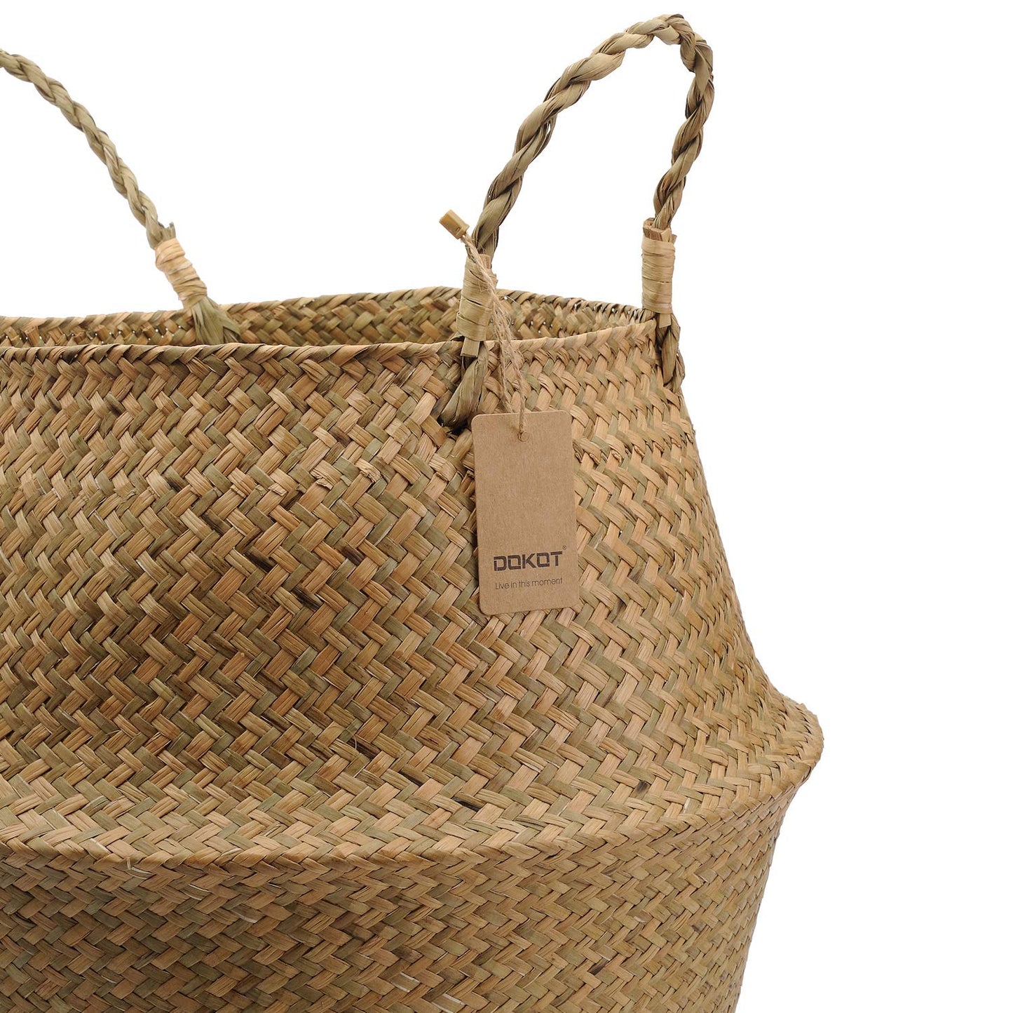 Natural Seagrass Storage Basket Woven Plant Basket Pot Laundry Basket With Handle, Foldable Belly Basket Toys Storage (Natural) Diamètre le Plus Large 45x36cm Natural