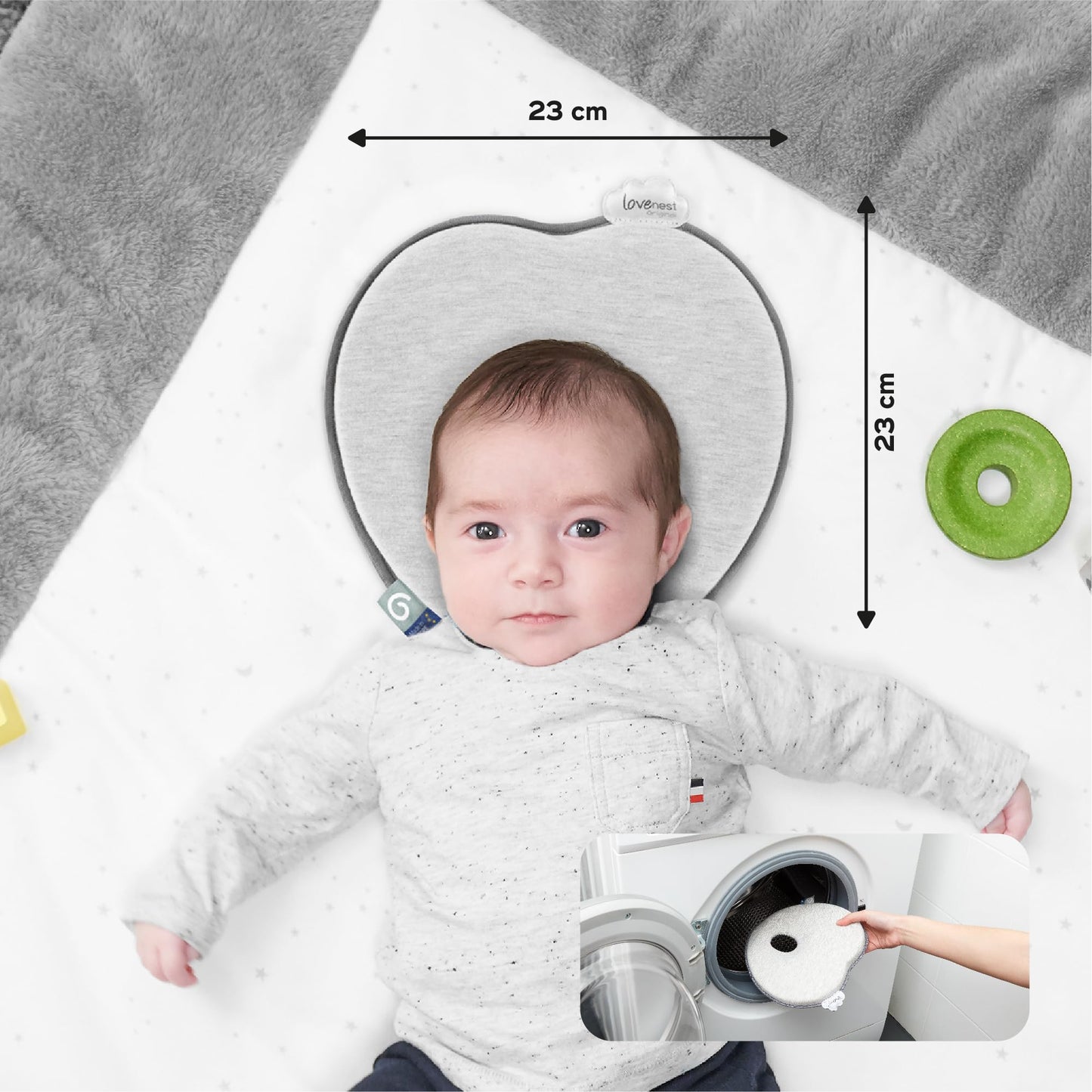 Babymoov Lovenest Original Smokey Anatomical Head Support, Made in Europe from Organic Cotton