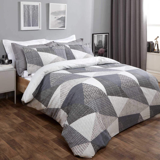 Dreamscene Geometric Duvet Cover with Pillowcases Textured Scandi Bedding Set, Charcoal Black and Grey - 3pcs Double Grey Charcoal Black