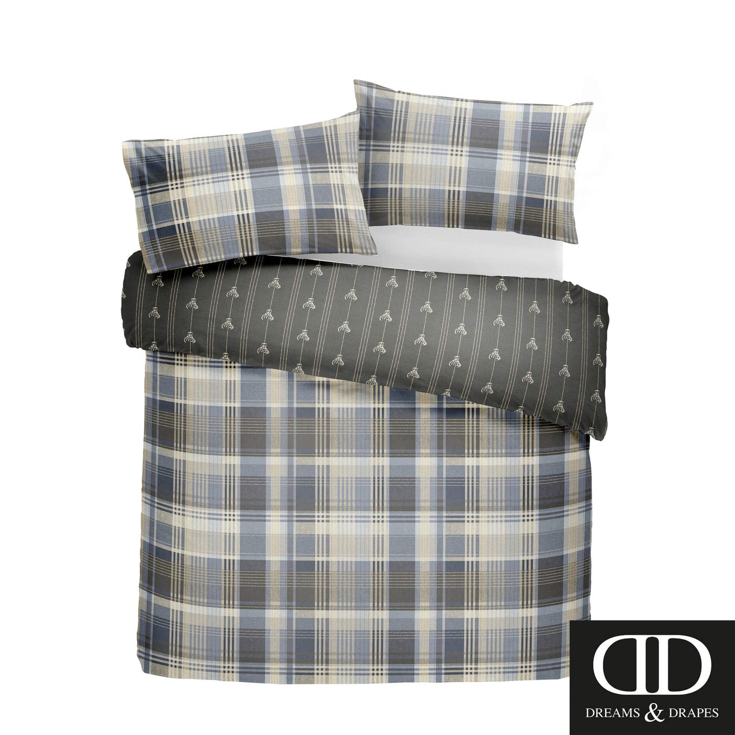 Dreams & Drapes Connolly Check-Brushed Cotton Duvet Cover Set, Charcoal, King Duvet Cover Set: King