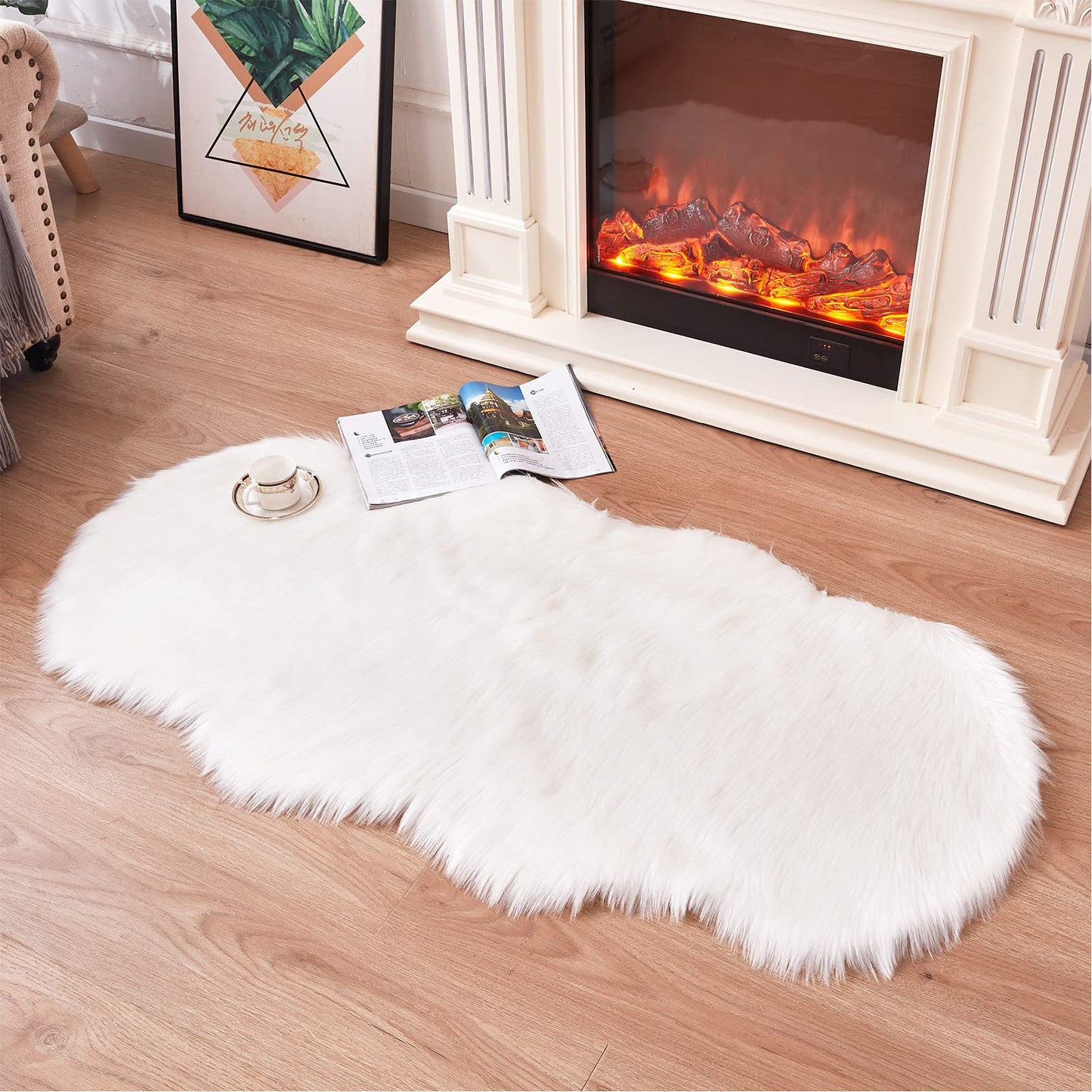 Topspitgo Faux Sheepskin Rug, Soft fur Area Rugs Anti-Skid Carpet For Living Room Bedroom Sofa Floor Rugs (White, 27.5x 55.1inch) White