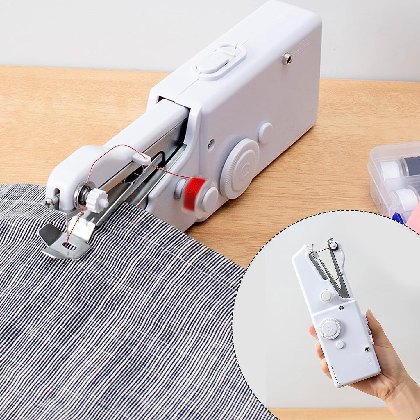 Joomouney Sewing Machine, Mini Sewing Machine Handheld, Cordless Portable Electric Sewing Machine with Sewing Accessories for Beginners, Suitable for Clothing, Curtains, DIY Home Travel(White)