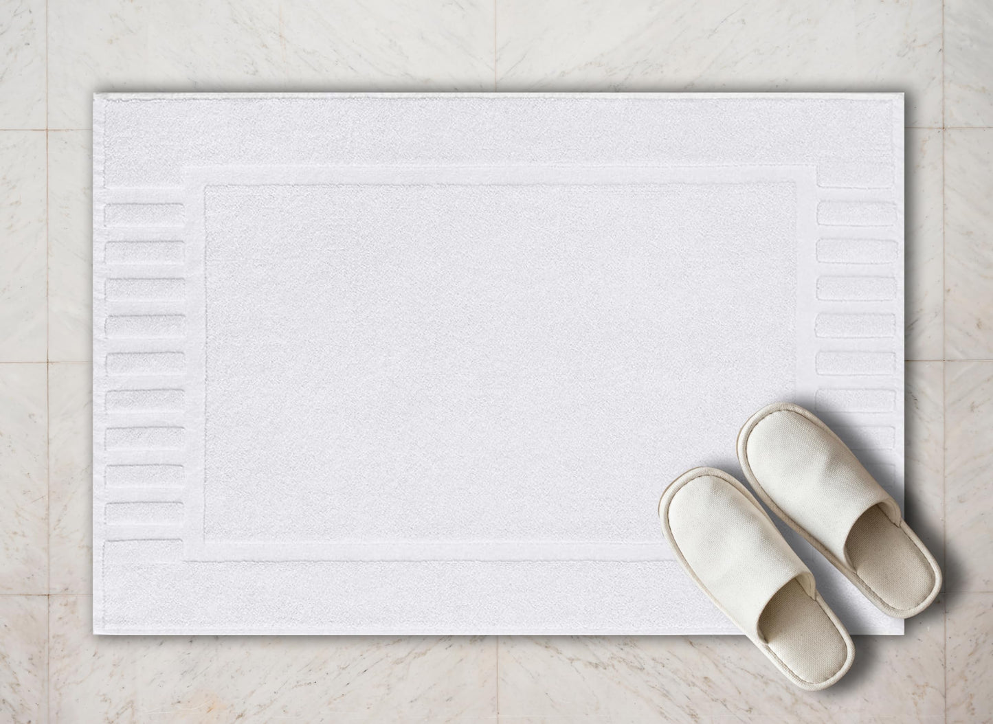 White Classic 100% Ring Spun Cotton Banded Bath Mats - 56 x 86 cm - Highly Absorbent and Machine Washable Shower Bathroom Floor Towel - White, 2 Pack 01: White