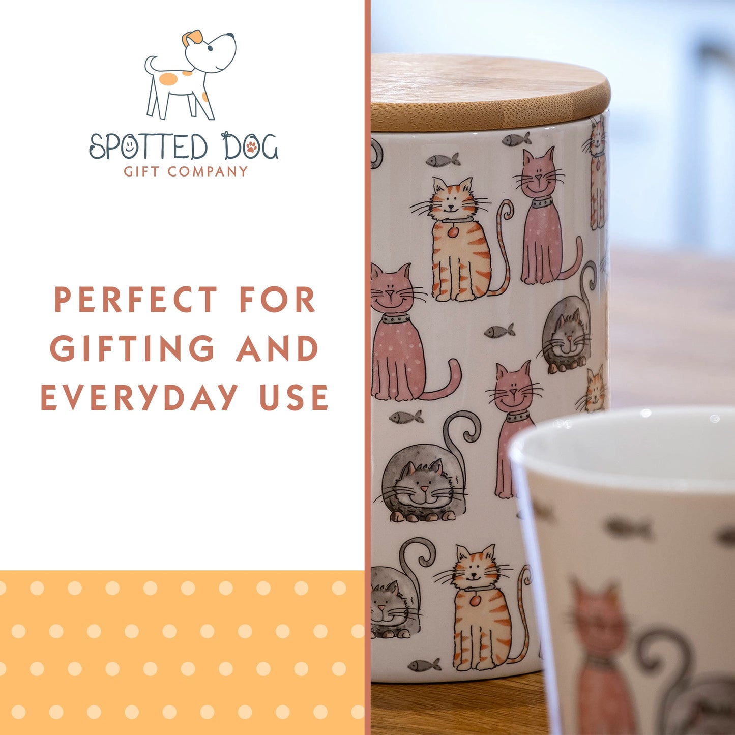 SPOTTED DOG GIFT COMPANY Cat Mugs, Coffee Mug Set of 4, Cute Happy Cats Themed Ceramic Porcelain China Tea Coffee Cups, Gifts for Cat Lovers and Animal Lovers Women Men Kids, 360ml / 12.2oz