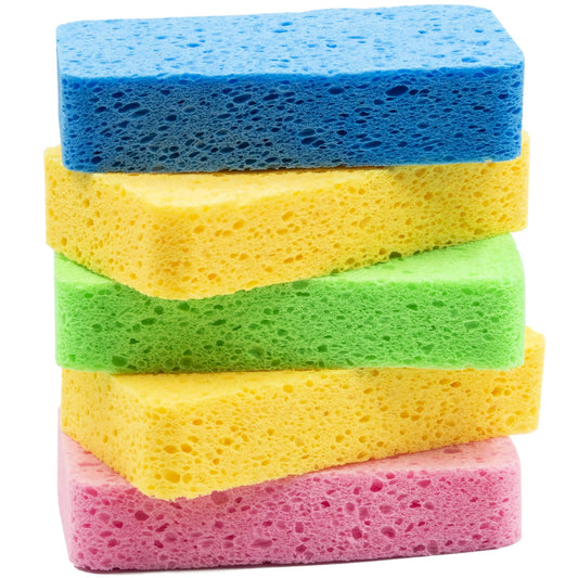 Temede Large Cellulose Sponges, Kitchen Sponges for Dish, 1.2" Thick Heavy Duty Scrub Sponges, Non-Scratch Dish Scrubber Sponge for Household, Cookware, Bathroom, Compressed Packaging 5pcs