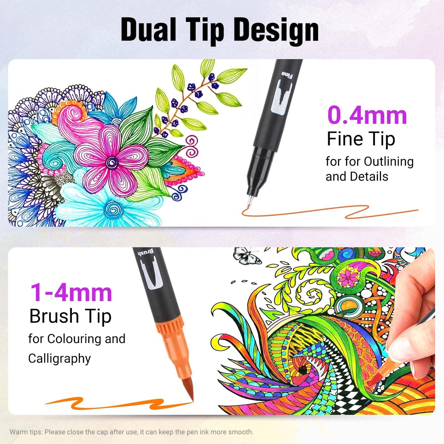 AKARUED Dual Tip Brush Pens, 72 Colouring Pens for Adults Kids Colouring Books Fineliners Felt Tip Pens for Calligraphy Drawing Sketching, Art Markers for Craft Projects