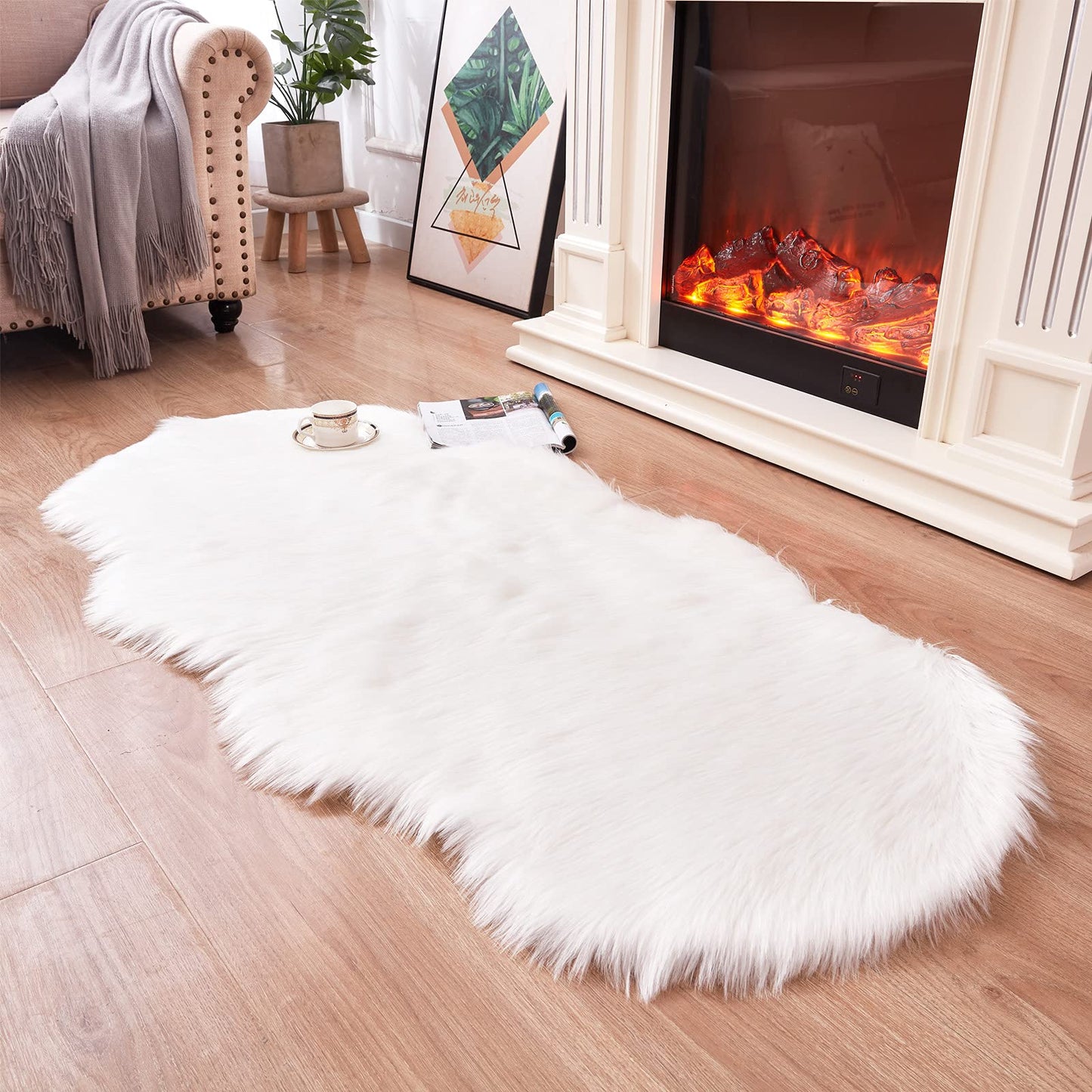 Topspitgo Faux Sheepskin Rug, Soft fur Area Rugs Anti-Skid Carpet For Living Room Bedroom Sofa Floor Rugs (White, 27.5x 55.1inch) White