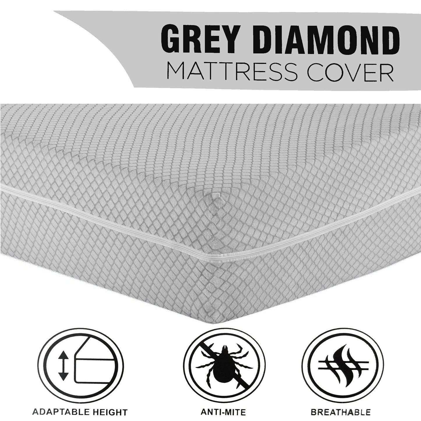 100% Poly Cotton Mattress Cover Fully Total Encasement Zipped Mattress Protector Single Double Bed King Super King Matress Cover with Zip Anti Bug Easy Care (Light Grey, Double) Light Grey