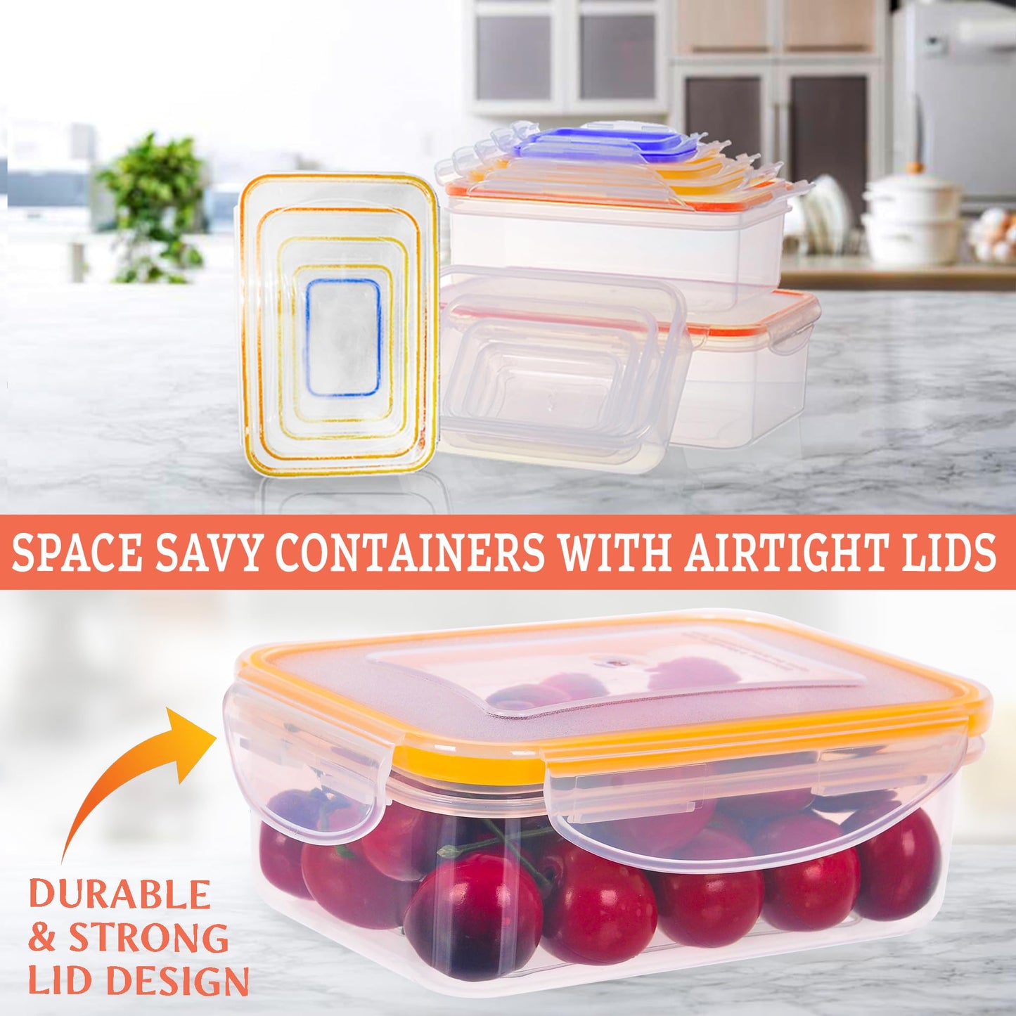 10 Pcs Food Storage Containers-Stackable Kitchen Bowls sets-BPA Free Leak Proof Plastic Food Storage Containers with Lids Airtight-Microwave Freezer Safe Lunch Boxes ,5 Meal Prep Containers & 5 Lids 10 PCS