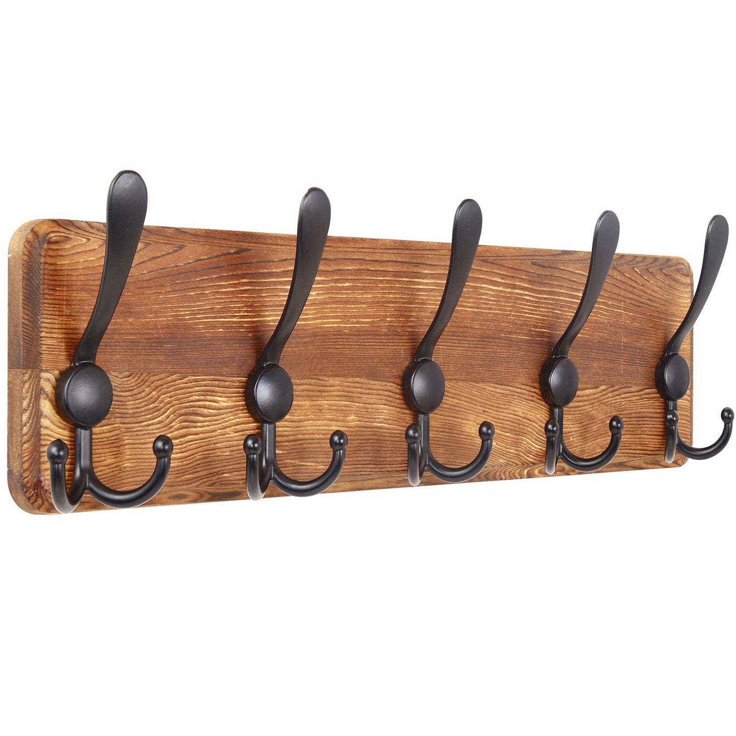 WEBI Coat Rack Wall Mounted,Wood Coat Hooks Wall Mounted,16’’ Hole to Hole,Coat Hanger Wall,Hook Rack Rail,5 Triple Hooks for Hanging Coats,Hats,Jacket,Clothes,Rustic Brown 5 Hooks Natural