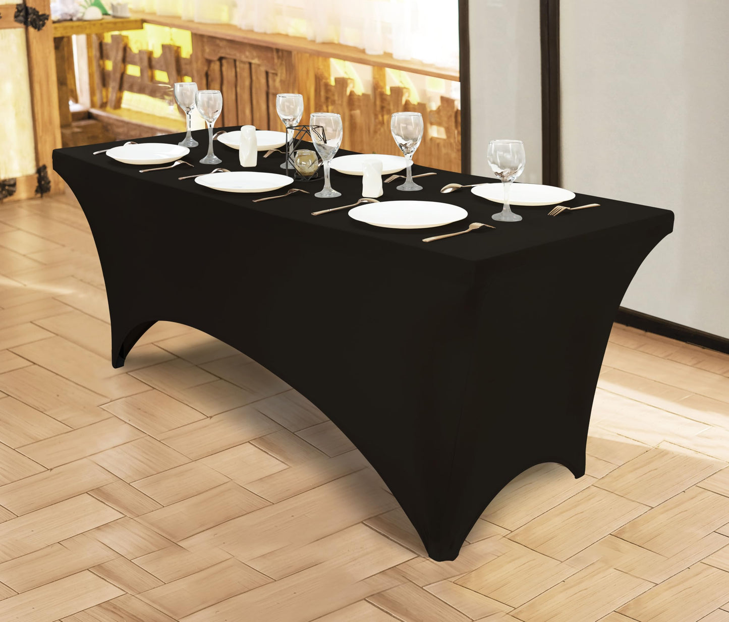 Utopia Kitchen Spandex Table Cloth 1 Pack [6FT, Black] Tight, Fitted, Washable and Wrinkle Resistant Stretch Rectangular Patio Table Cover for Event, Wedding, Banquet & Parties [183Lx76Wx76H] cm 6 feet