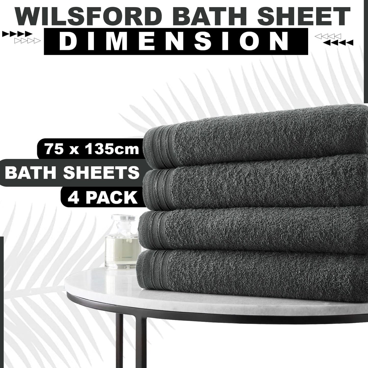 Lions Bath Towels - Set of 4 Bathroom Bath Sheets, 100% Luxury Cotton, 500 GSM 75X135CM, Highly Absorbent and Quick Dry Extra Large Towel, Accessory Set, Charcoal