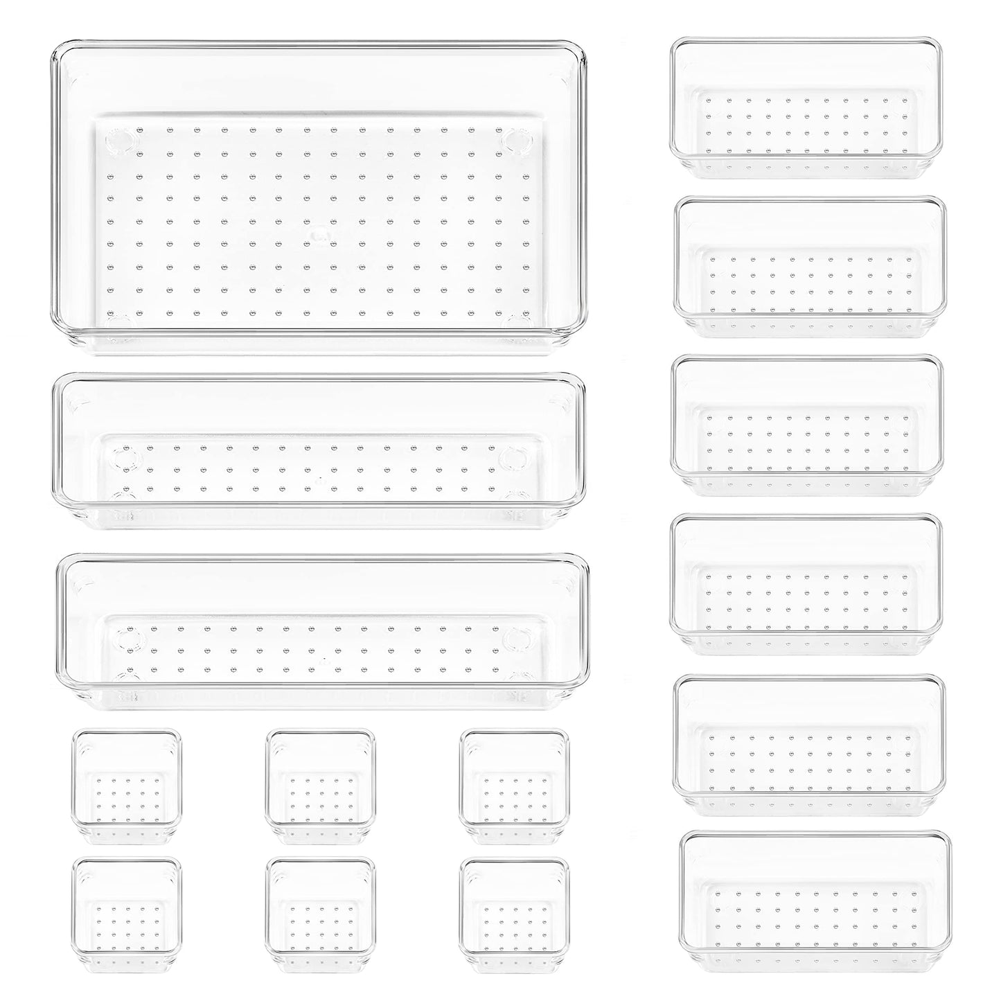 Vtopmart 15 Pack Kitchen Drawer Organisers Set, 4-Size Versatile Bathroom and Vanity Drawer Organizer Trays, Clear Plastic Storage Bins for Makeup, Bedroom, Kitchen Gadgets Utensils and Office