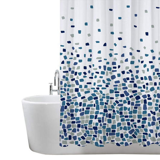 ANSIO Shower Curtain Mould & Mildew Resistant (Mosaic Blue, 180 x 180 cm - 2 Pack) Mosaic Blue