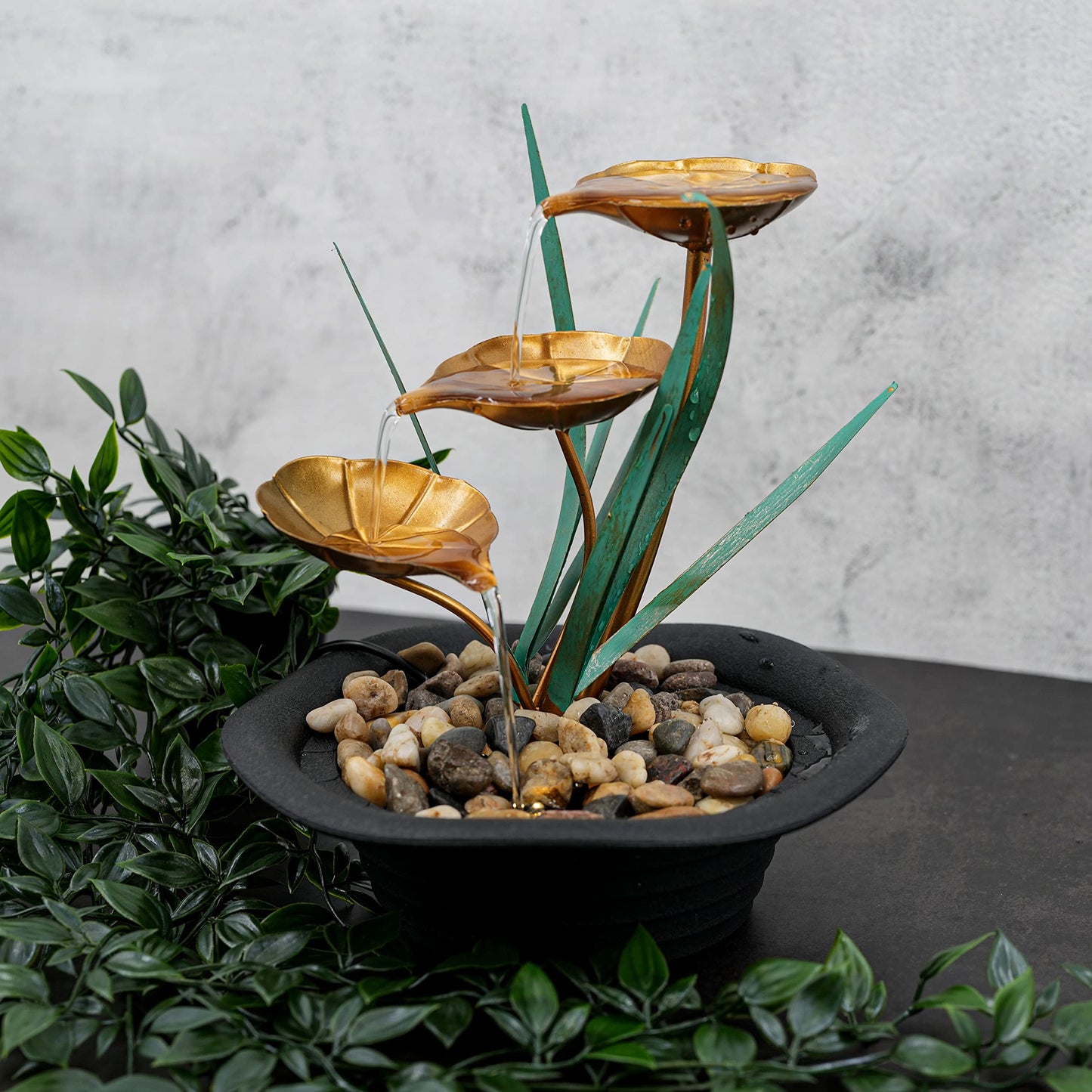 Indoor Tabletop Fountain Water Feature LED Lights Polyresin Statues Home Decoration (Lotus Fountain) Lotus Fountain