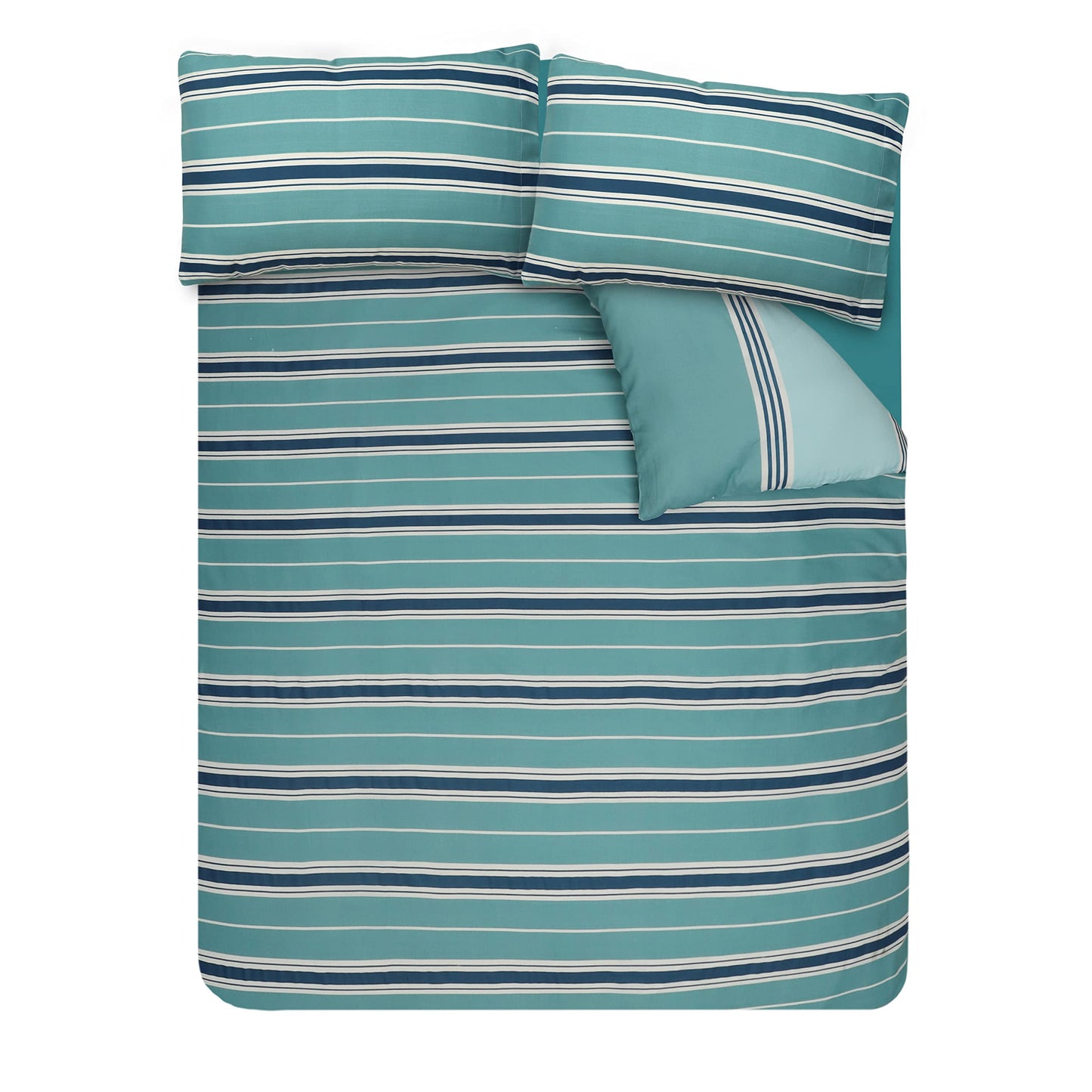 Sleepdown Duvet Cover Set - Teal - Geometric Banded Stripe - Reversible Quilt Cover Easy Care Bed Linen Soft Cosy Bedding Sets with Pillowcases - Double (200cm x 200cm)