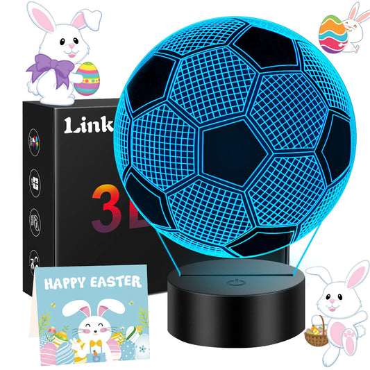 Linkax Football Gifts for Boys, Easter Gifts for Kids, 3D Illusion Night Lamp, Football Night Light for Kids Girls, 16 Colors Change with Remote Control, Birthday Gifts Boys Bedroom Accessories Decor