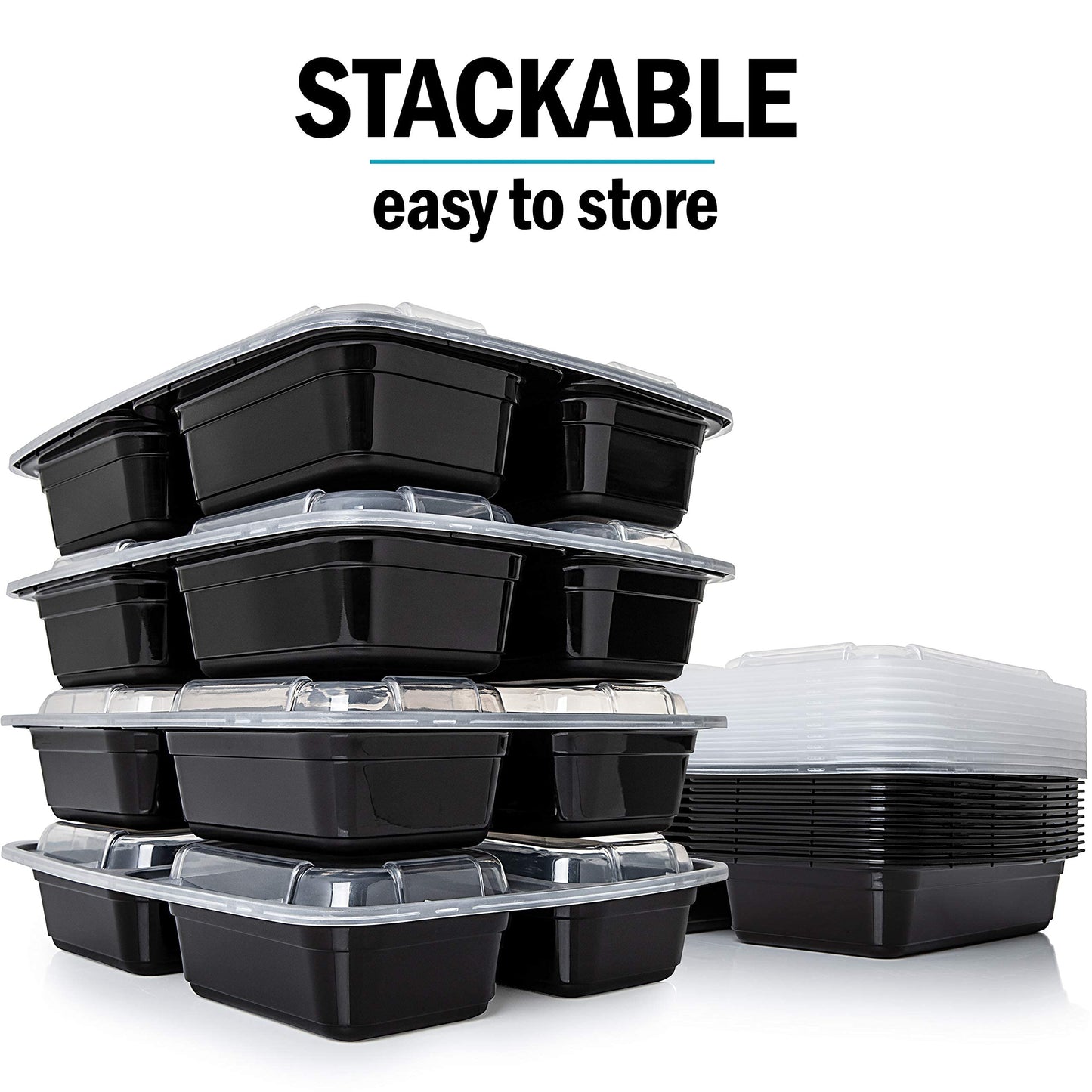 30 Pack - 3 Compartment BPA Free Reusable Meal Prep Containers - Plastic Food Storage Trays with Airtight Lids - Microwavable, Freezer and Dishwasher Safe - Stackable Bento Lunch Boxes - 32 oz 30