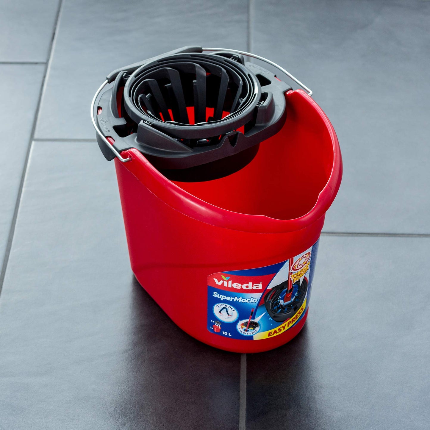 Vileda SuperMocio Microfibre and Cotton Mop and Bucket Set, Mop for Cleaning Floors, Set of 1x Mop and 1x Bucket, Red/Black, 28.3cm (W) x40cm (D) x28.5cm (H) Mop & Bucket Set Single