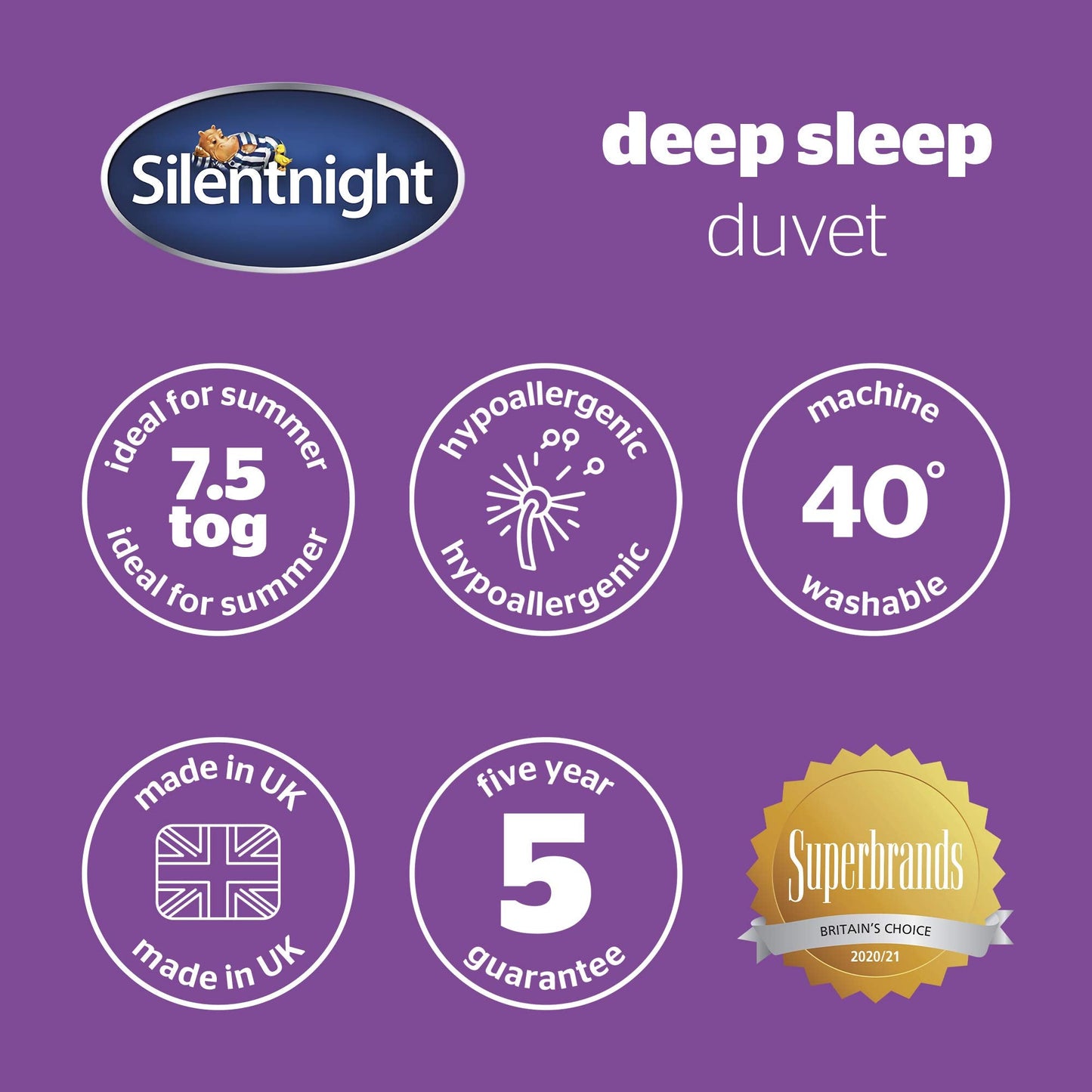 Silentnight Deep Sleep King Duvet 7.5 Tog – Mid-Lightweight Soft and Comfortable Quilt Duvet Ideal for Spring and Summer – Hypoallergenic and Machine Washable – King Size – 225x220cm White