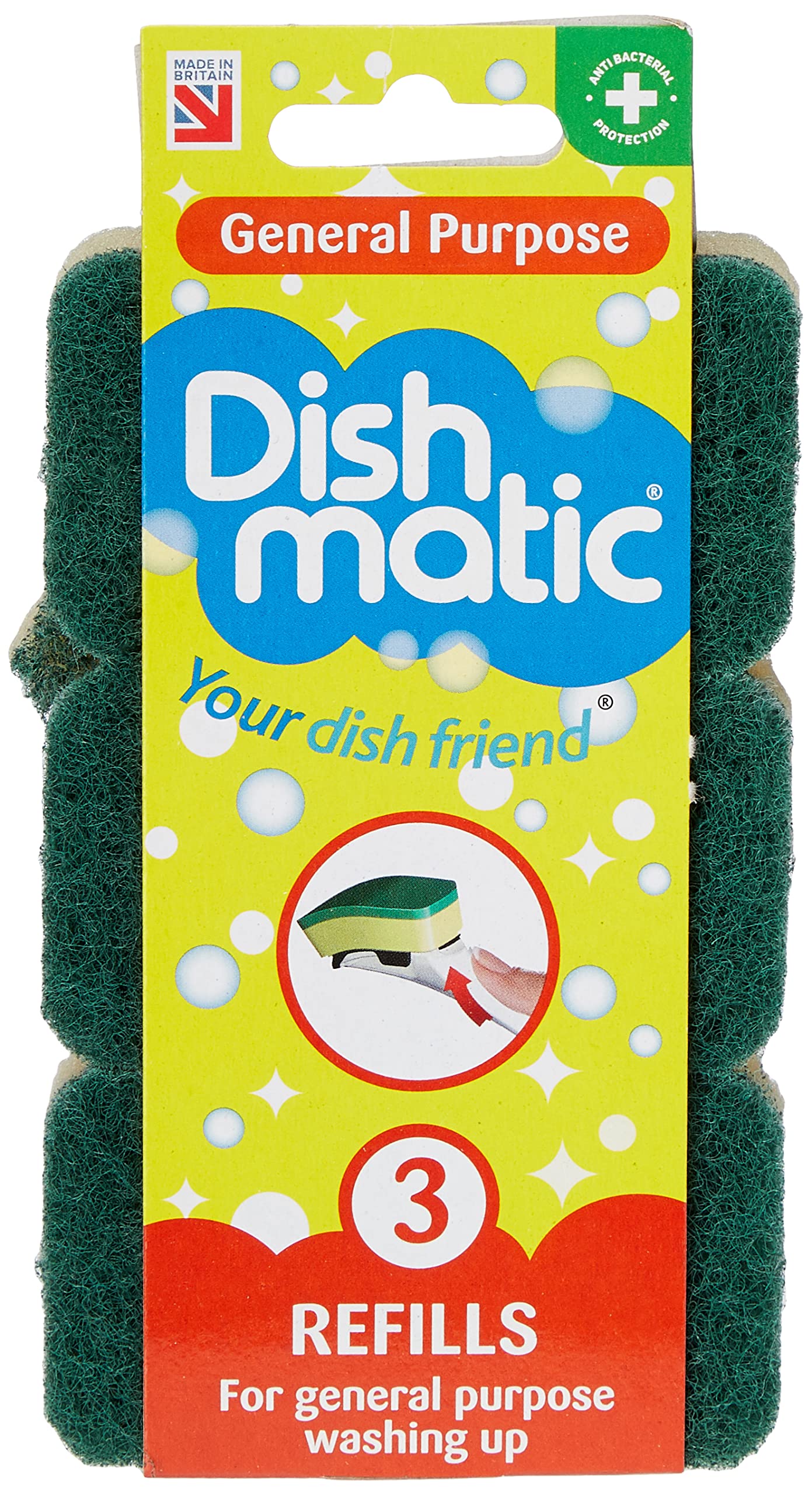 Dishmatic Green General-Purpose Washing-Up Sponge Refill Heads Pack of 3 x 9 – Kitchen Washing-Up Handle Refills Single