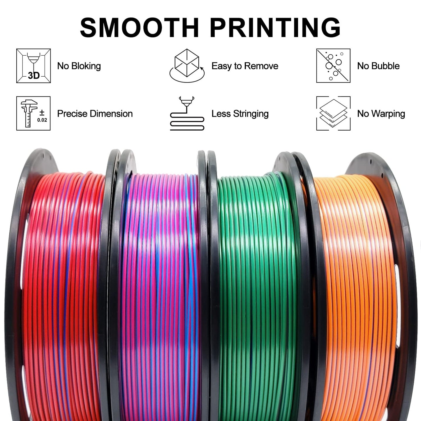 Eono PLA Filament 1.75mm Tricolor PLA 3D Printer Filament Coextrusion PLA Filament Like Rainbow PLA, 250g*4 Filament Sample Pack. 09 Multi Color PLA