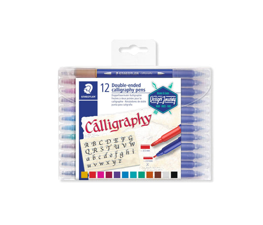 STAEDTLER 3005 TB12 Double-Ended Calligraphy Pen - Assorted Colours 12 Count (Pack of 1) Multicolor 12 Count (Pack of 1) Single