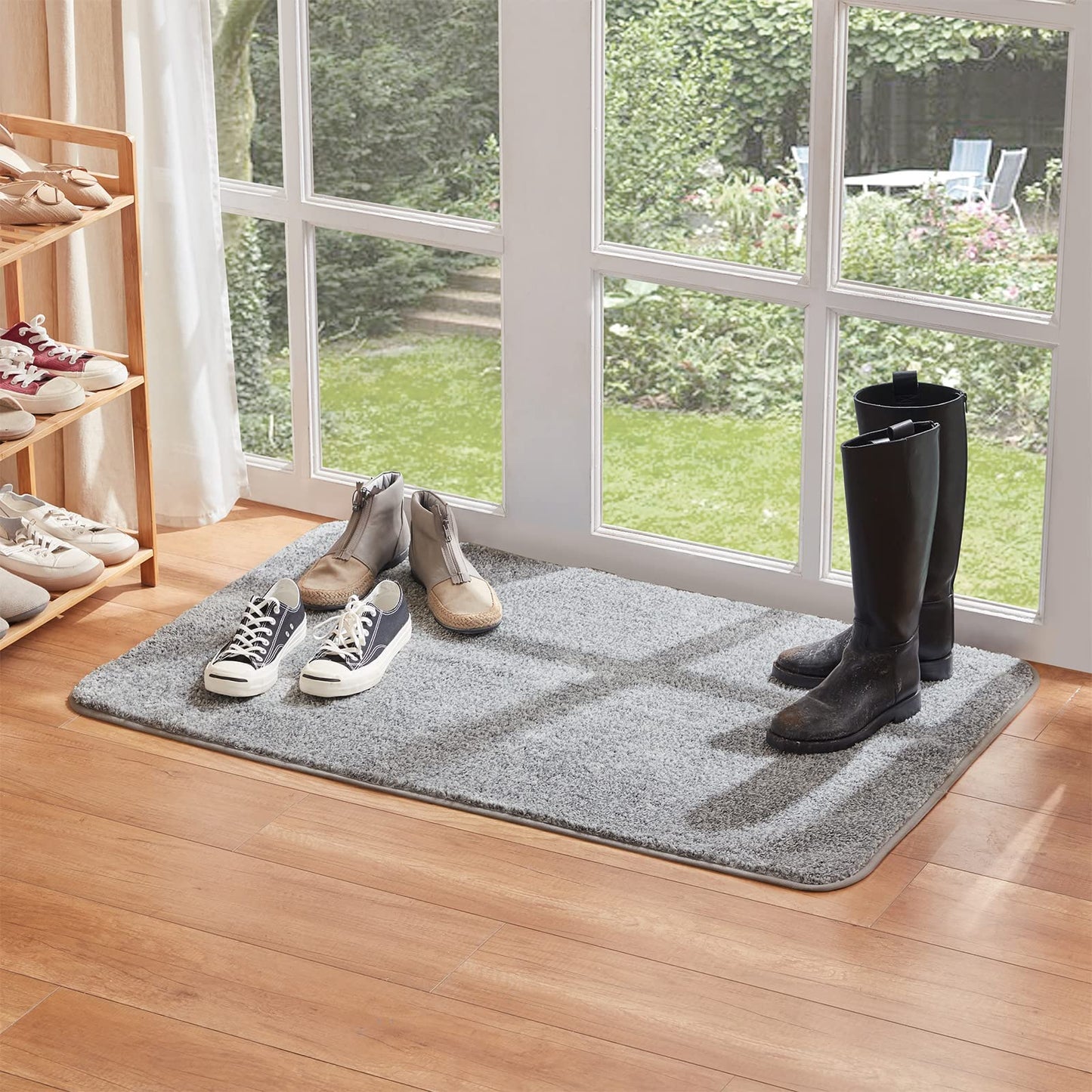 Lifewit Indoor Doormat Super Absorbent Water Low Profile Mats Machine Washable Non Slip Rubber Entrance Rug for Front Door Inside Dirt Trapper Mats Shoes Scraper, Grey, 122 x 76 cm Gray 76 x 122 cm